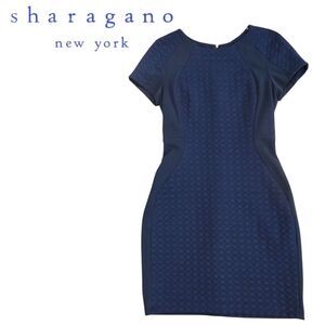 Sharagano Navy Blue Textured Form Fitting Zip Up Above Knee Women's Dress Size 6